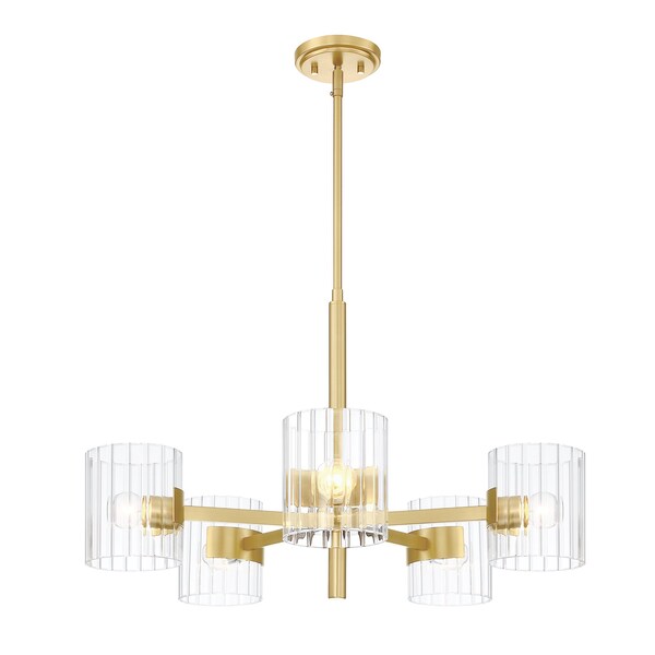 Designers Fountain Aries 5 Light Mid Century Modern Brushed Gold with Clear Ribbed Glass Shades Chandelier D284C-5CH-BG - main
